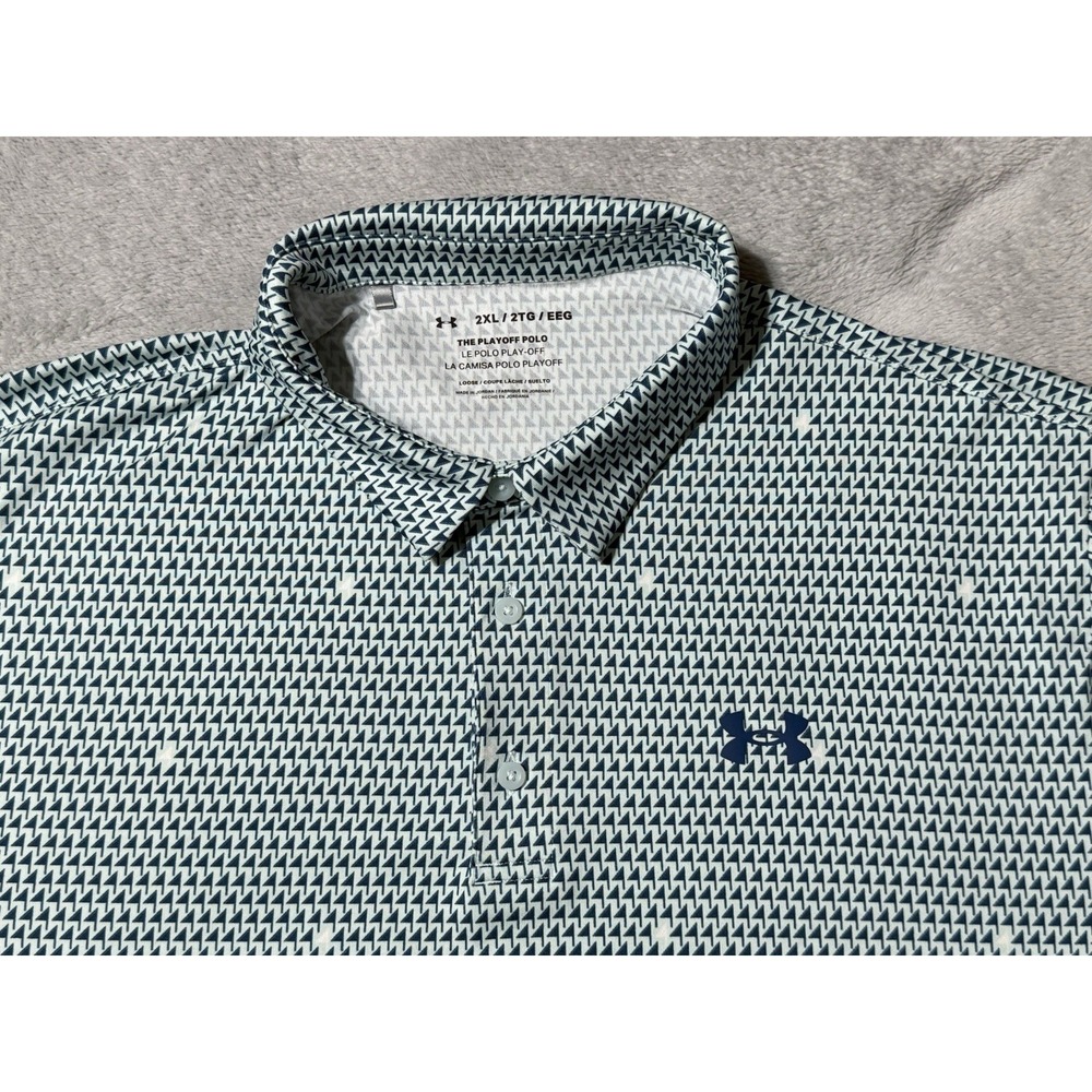 Under Armour Playoff Polo Golf Shirt Mens 2XL Blue AOP Polyester Short Sleeve